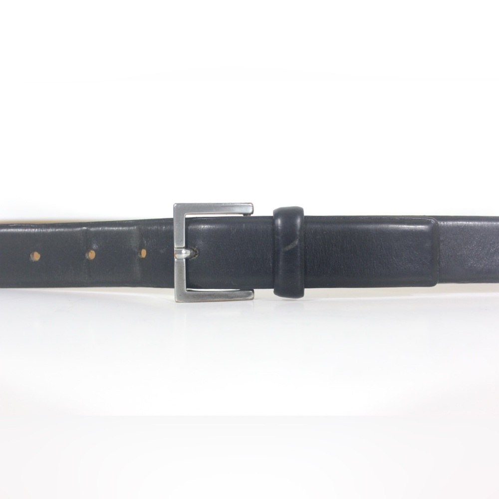 Vintage Black Italian Leather Belt Silver Buckle Made in Italy Smooth